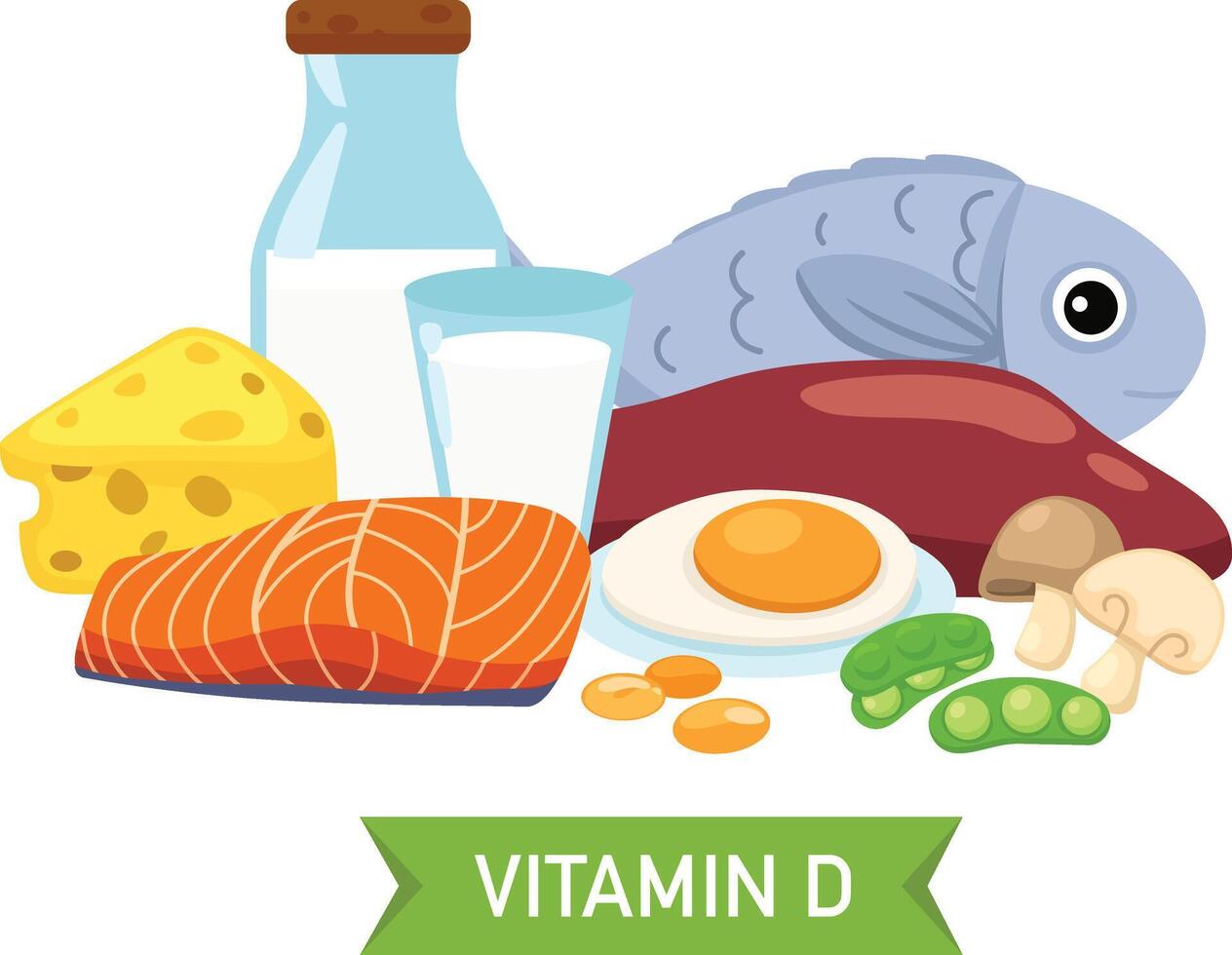 Vitamin D food sources illustration vector
