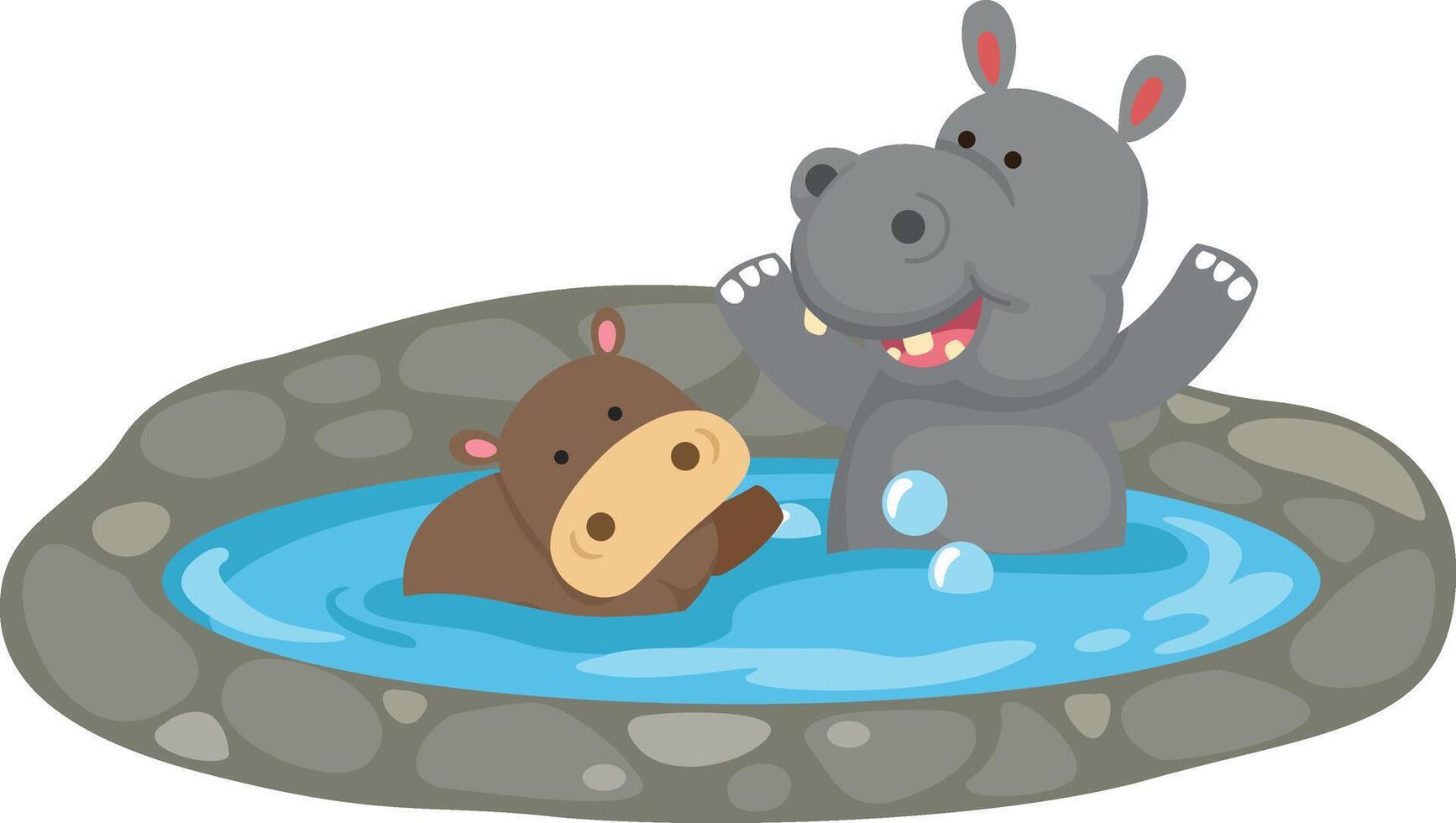 cute cartoon hippo character on white background illustration vector