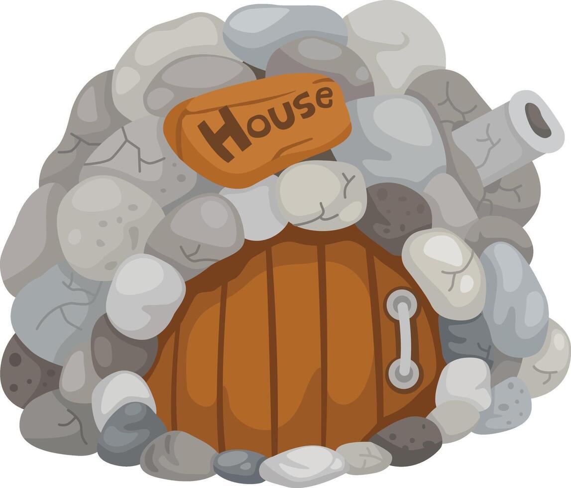 Illustration cave stone house white background vector