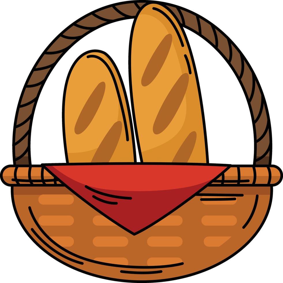 illustration of baguette in basket outline white on background vector