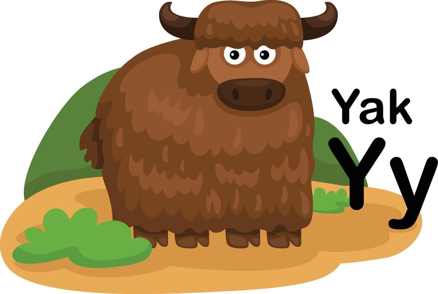 Alphabet Letter Y-Yak with cartoon vocabulary illustration, vector