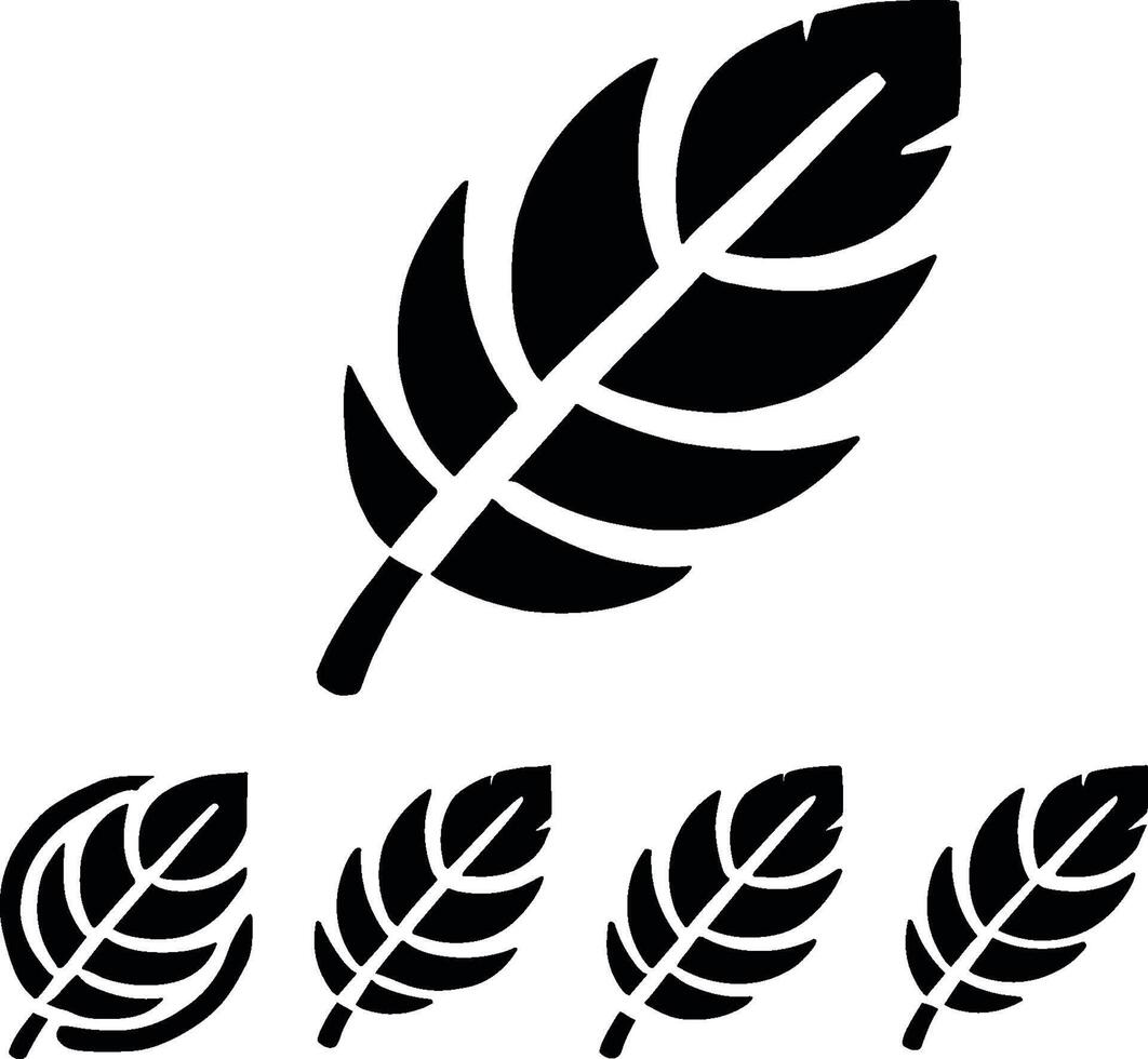 Feather icon set. Collection of black feathe on isolated background. Minimalist illustration. vector