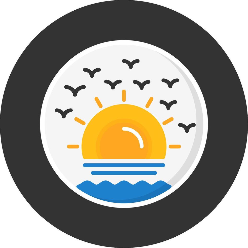 Beach sunset painting Flat Grey Circle Style Icon vector