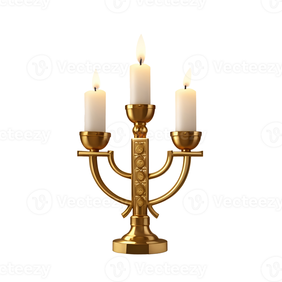 Golden hanukkah menorah candle stand isolated on transparent background png