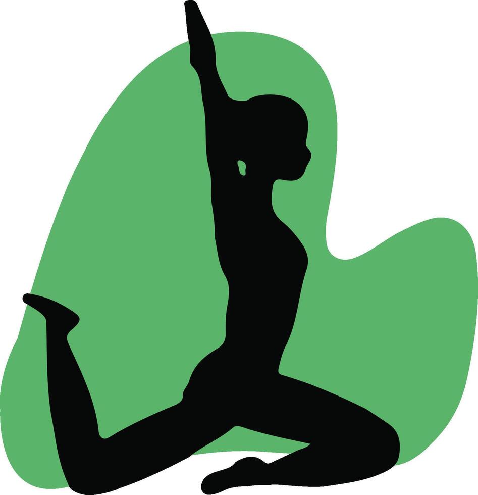 Fitness and gymnastic yoga icon showcasing a woman in a stretching pose with a green background, symbolizing wellness, relaxation, meditation, and health themes vector