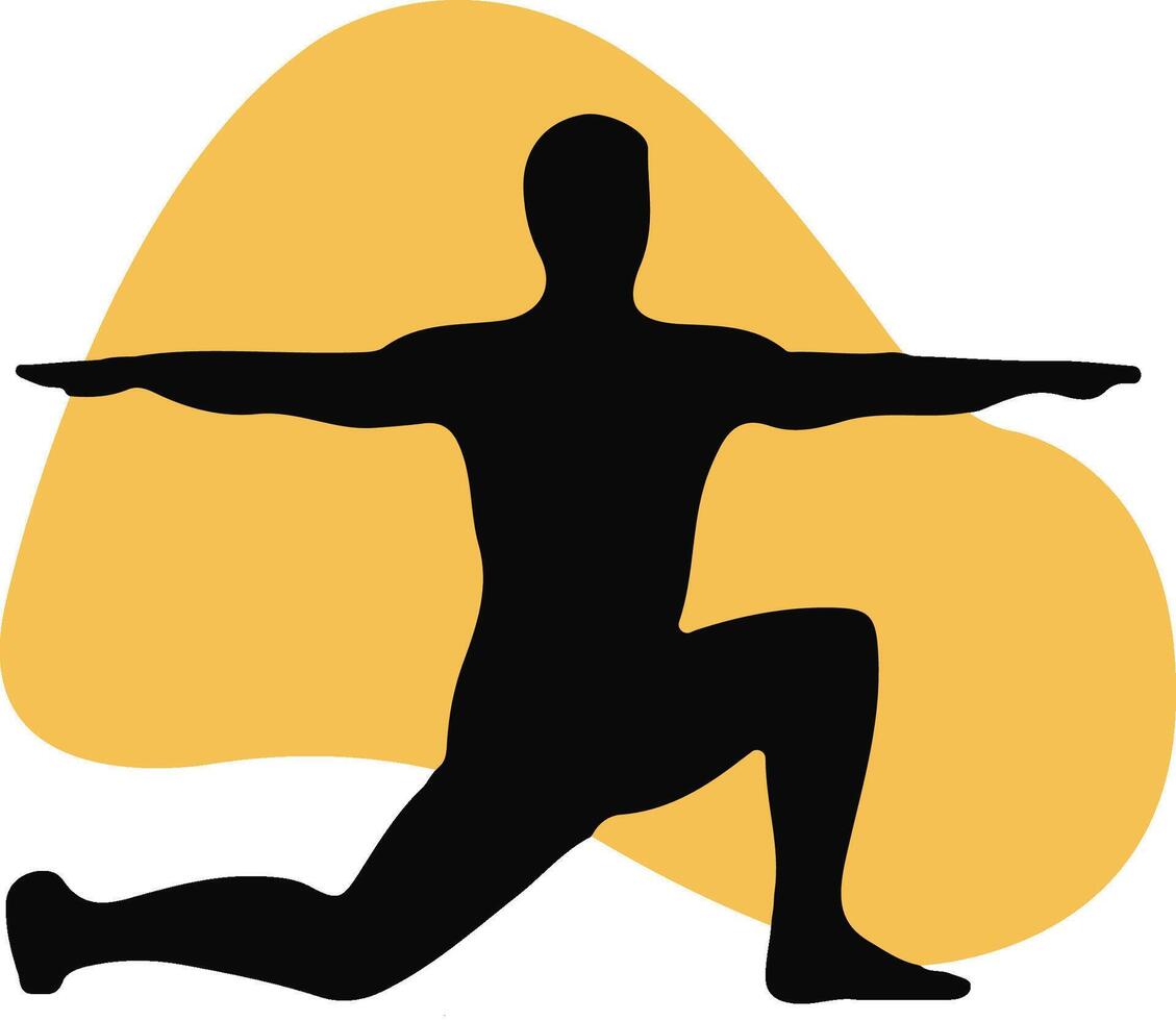 Abstract yoga pose icon of a men silhouette on a yellow background, emphasizing fitness, health, meditation, relaxation, and modern wellness themes vector