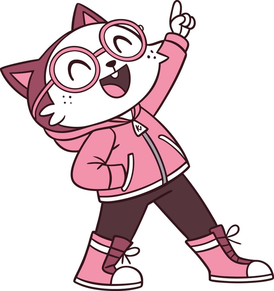 kawaii-cat-wearing round glasses and a cheerful vector