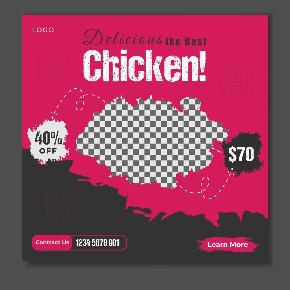 Beef steak social media post design template, Chicken social media post design, fast food sale social media post design vector