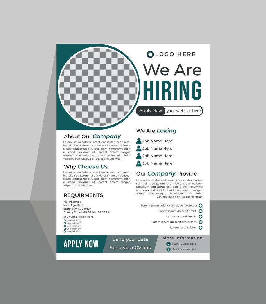 Job hiring and recruitment print flyer or brochure template design, hiring flyer design template vector
