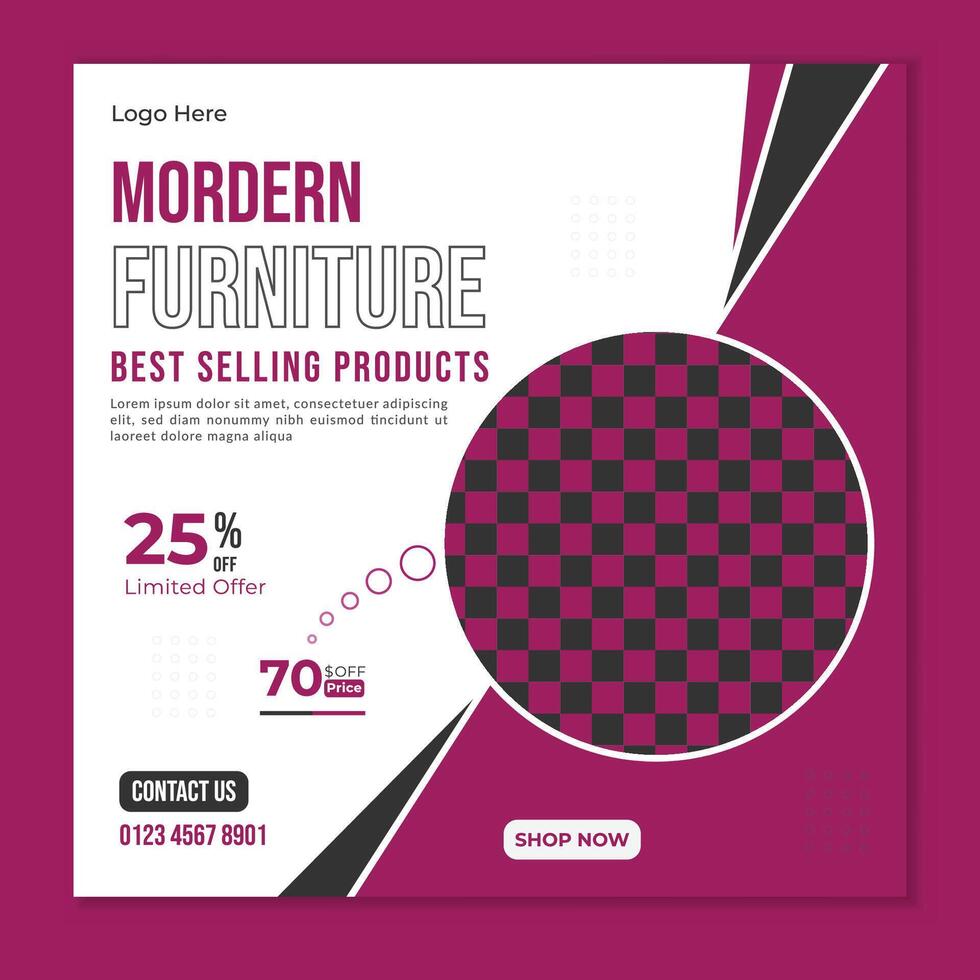 Mordern Furniture sale social media post design template, Products sale social media post design vector