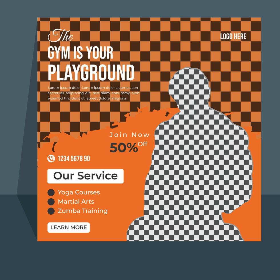 GYM Social media post design template, Fitness gym training social media post design template vector