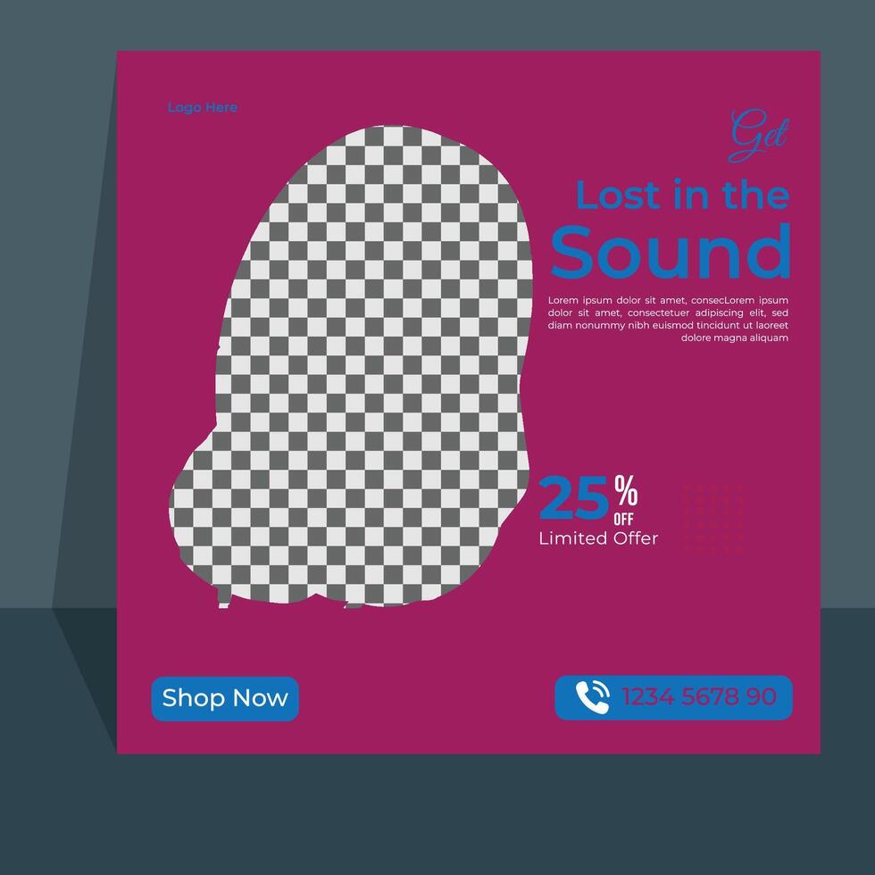 Headphones sale social media post design template vector