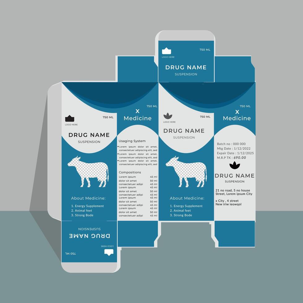 Veterinary medicine box Design template, Veterinary medicine packaging box design template vector