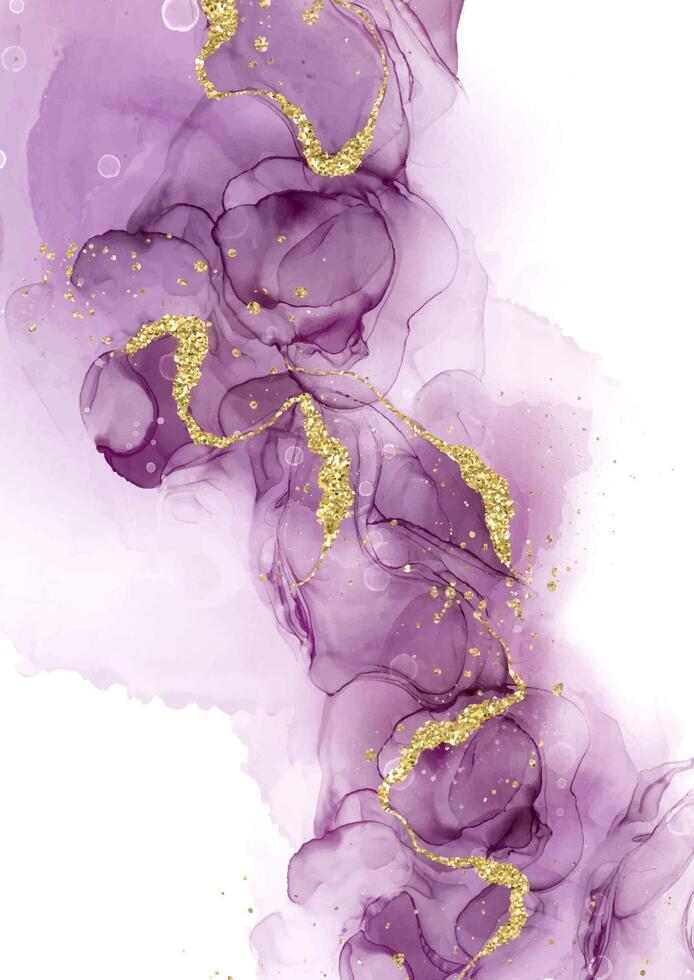 hand painted alcohol ink background with gold glitter elements vector