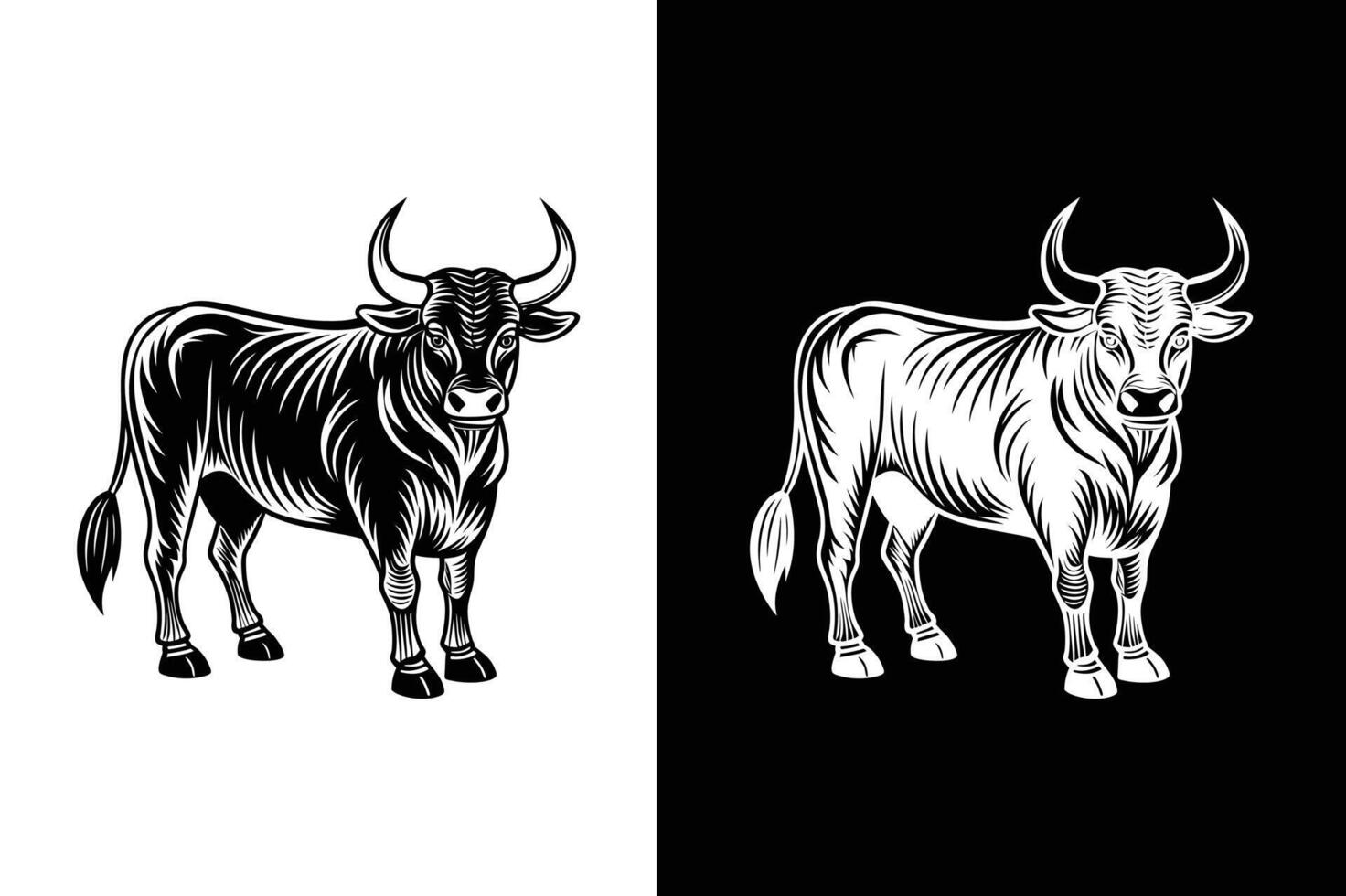 Strength and Perseverance. Bull Silhouette Icon in Monochrome design vector