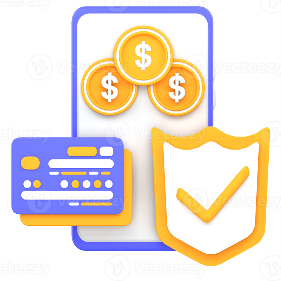 3d illustration mobile payment secured png