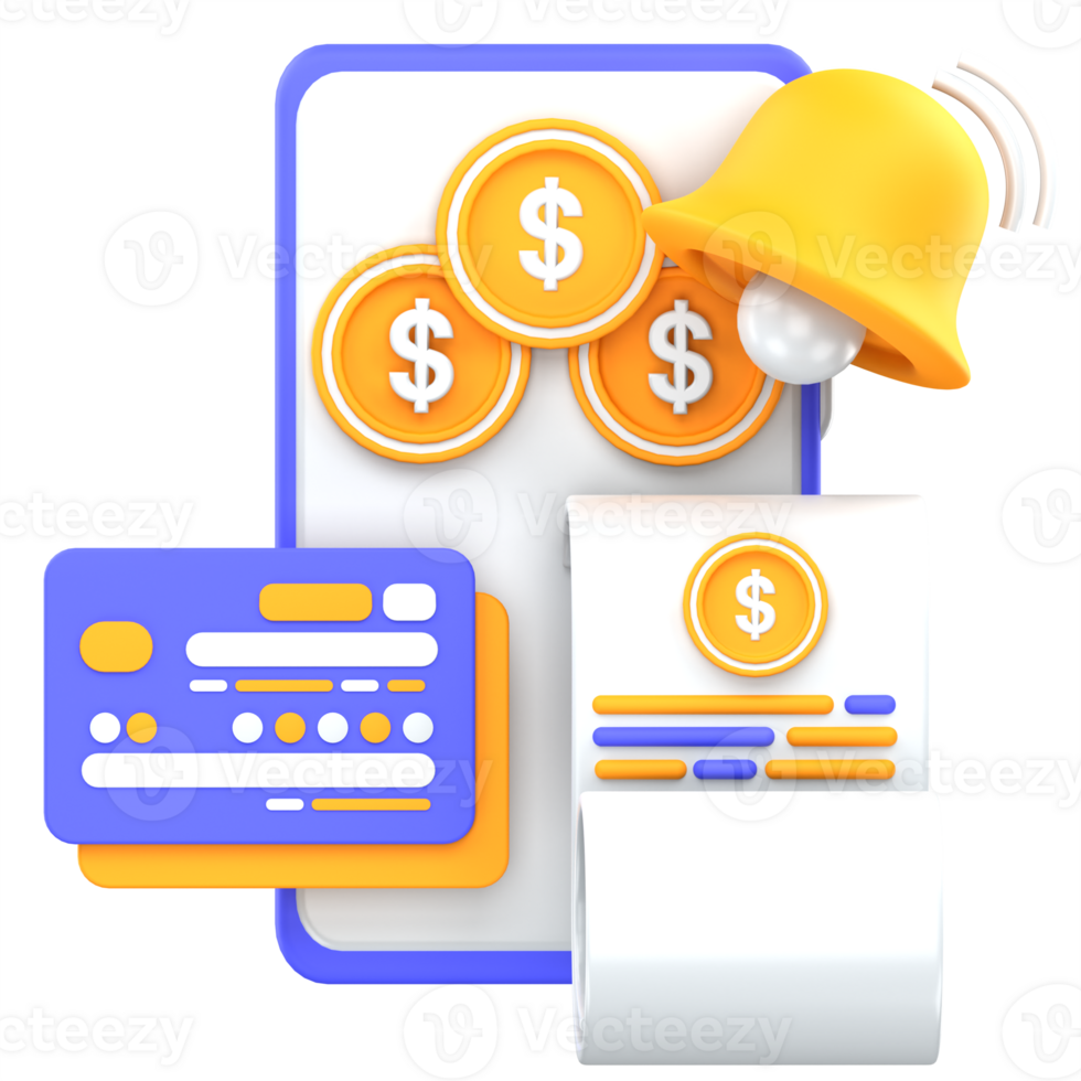 3d illustration mobile payment notification png