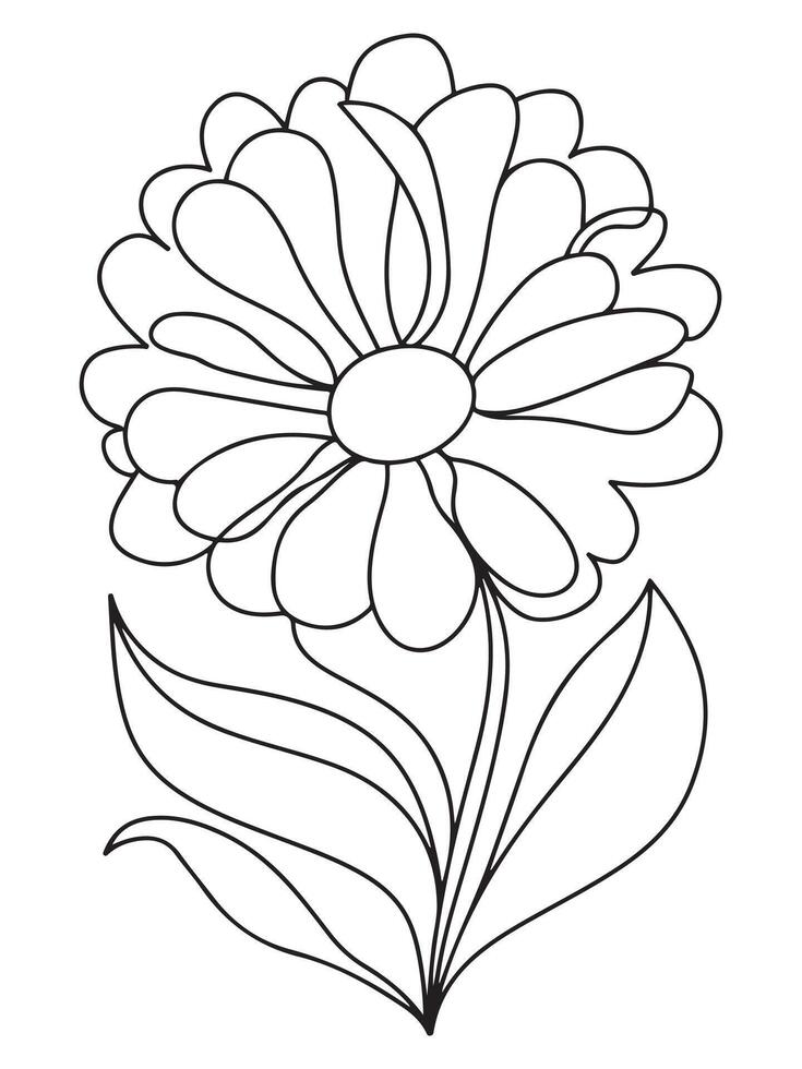 flowers greens graphics contour illustration coloring book isolate on white background nature fantasy antistress for kids and adults vector