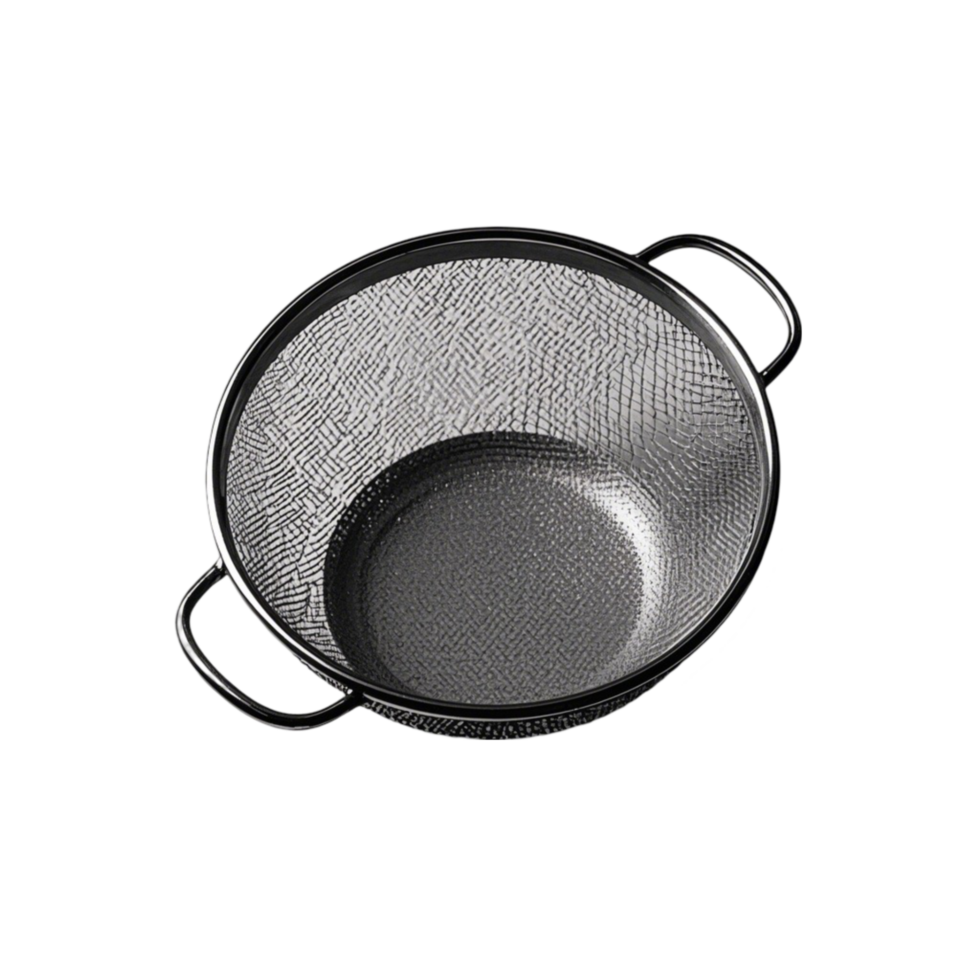 A metal strainer on a transparent background. png