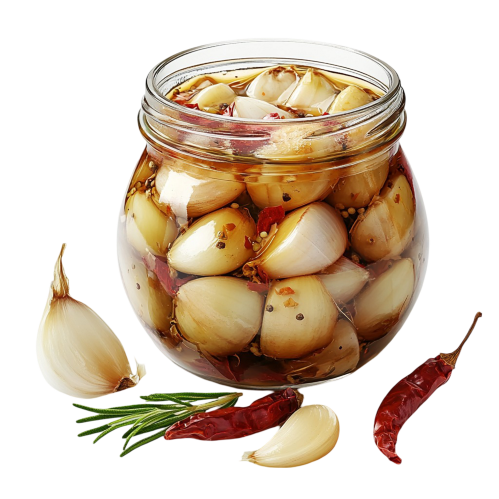 pickled garlic and chili peppers on a transparent background png
