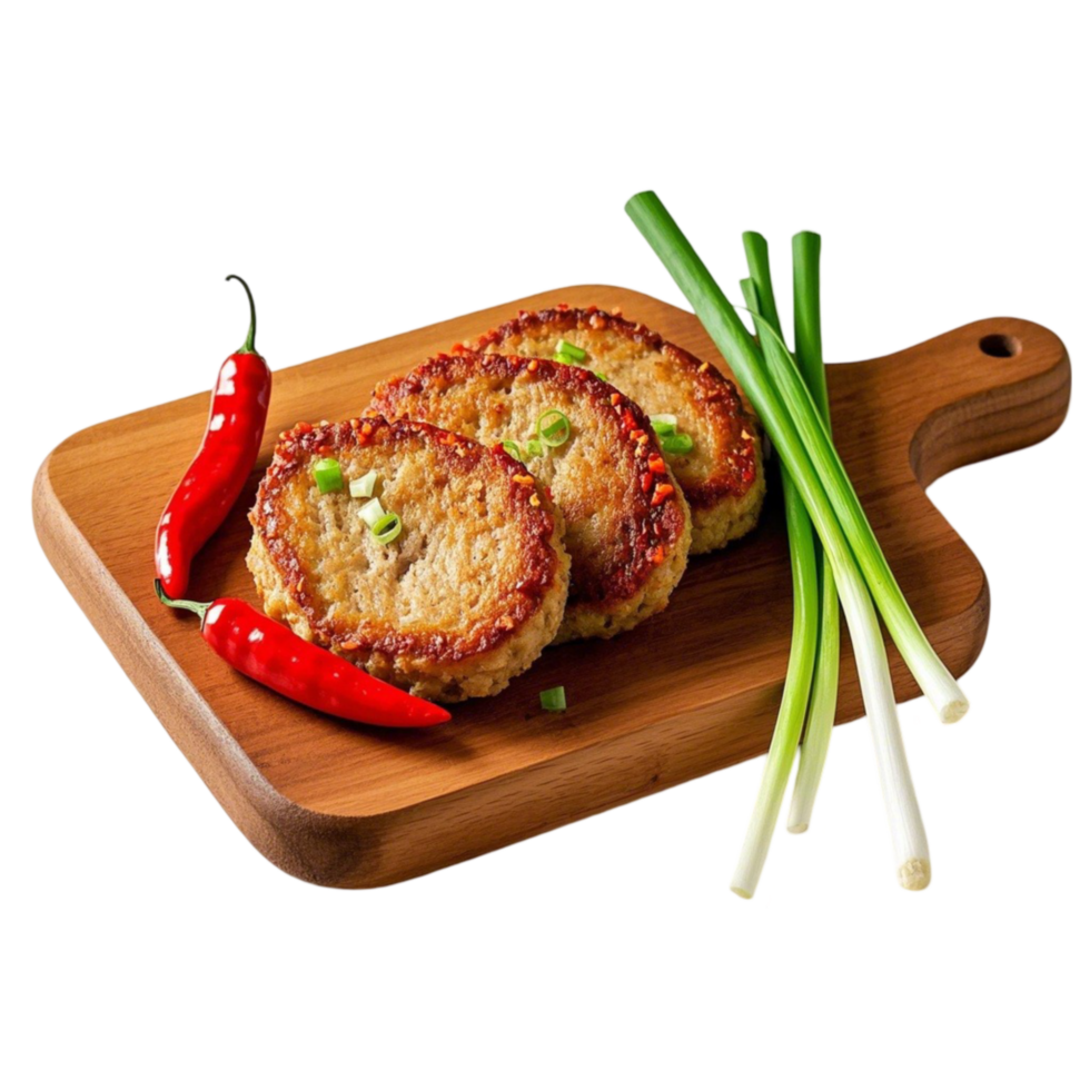 Pork cutlets with green onions and chili png