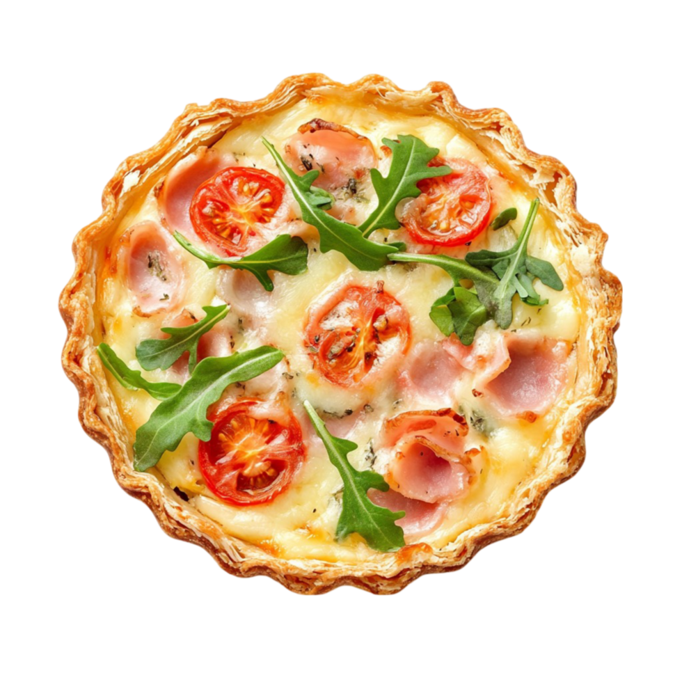 quiche with ham and tomatoes on a transparent background. png