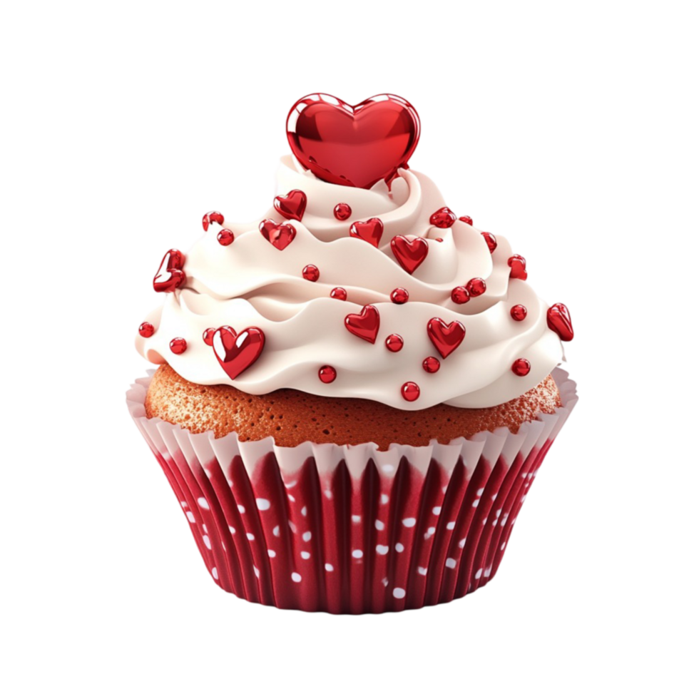 valentine's day cupcake with hearts on top transparent background. png