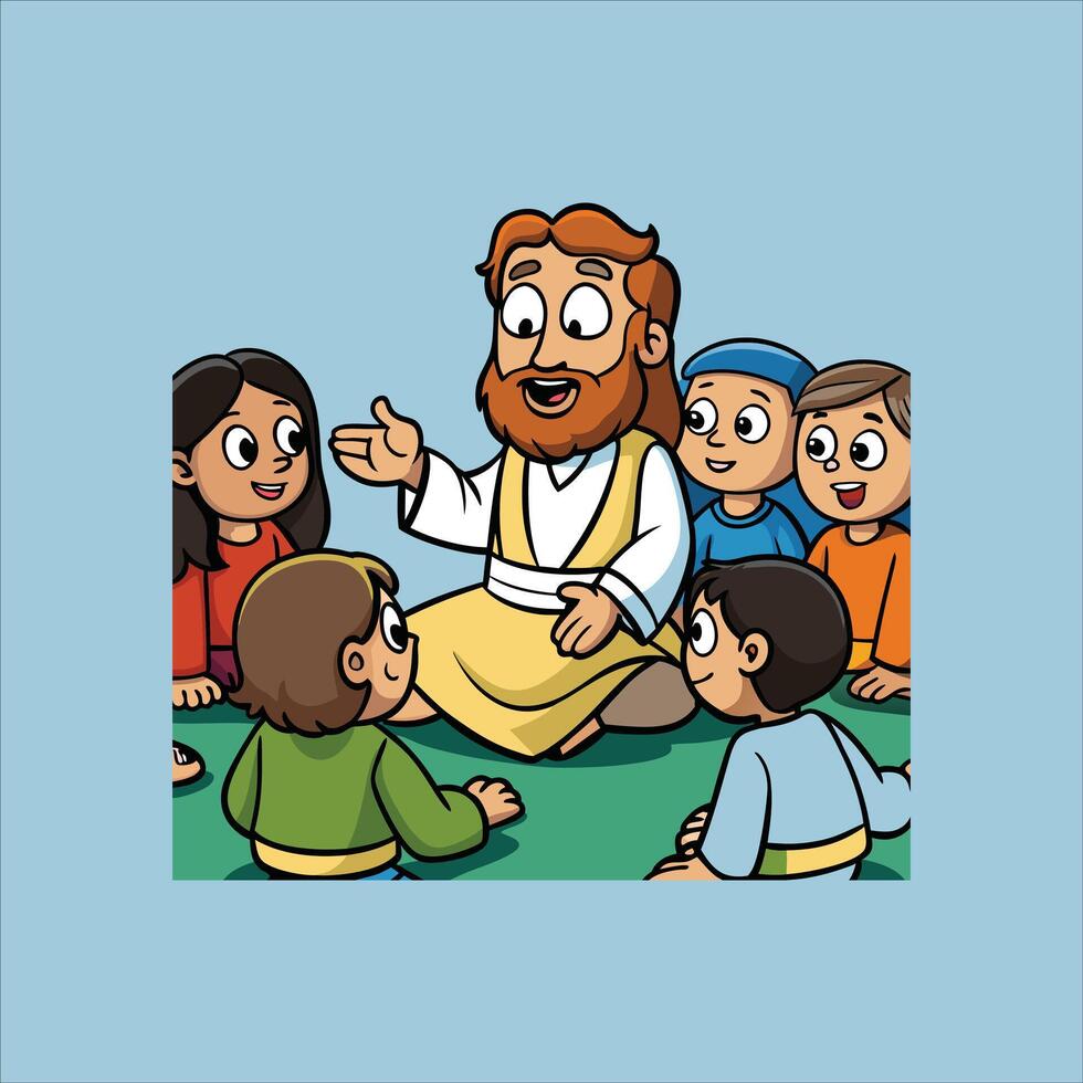 jesus teaching kids vector