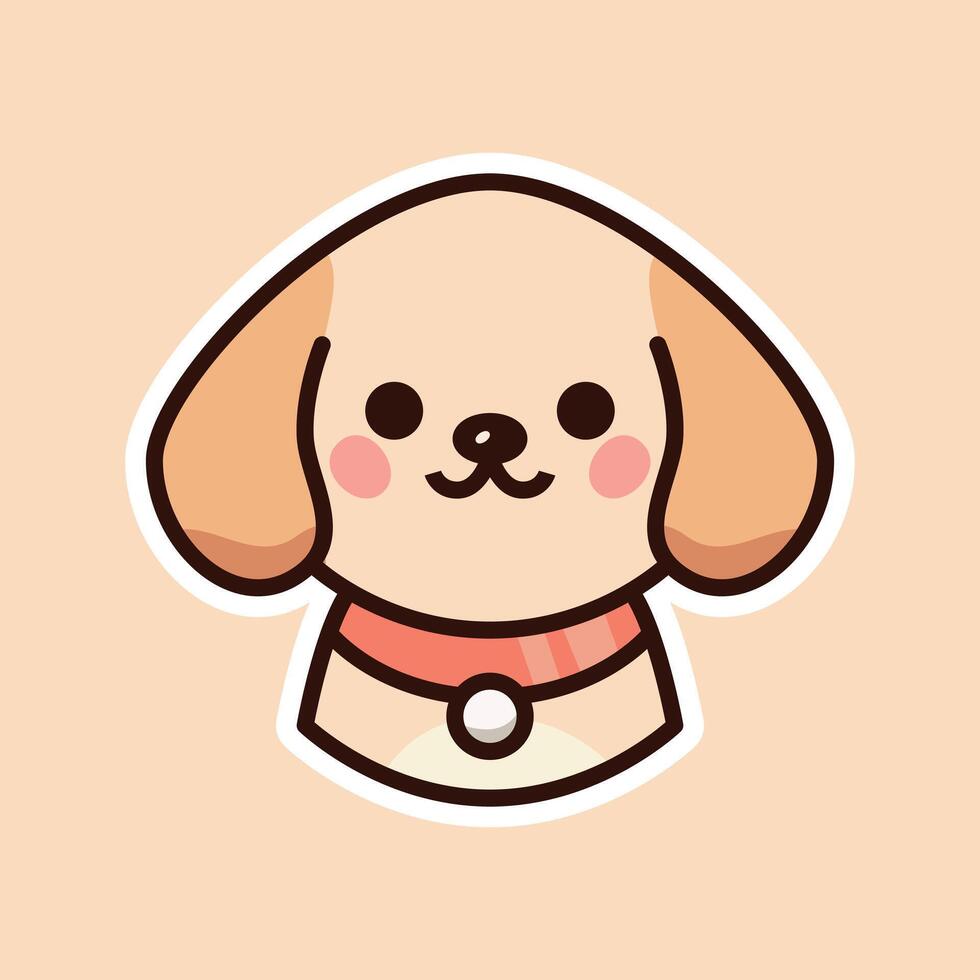 Happy Beige Puppy with Red Collar on Light Peach Background vector