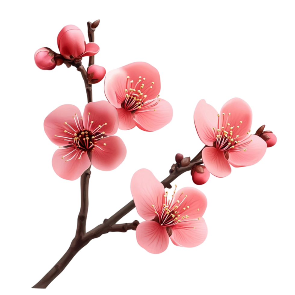 cherry blossom tree branch with pink flowers on a transparent background png