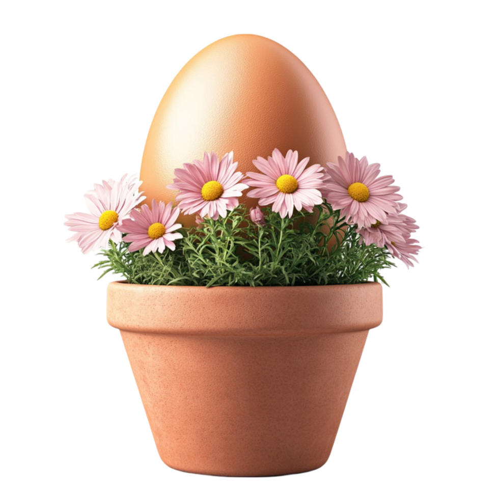 easter egg in flower pot on transparent background png