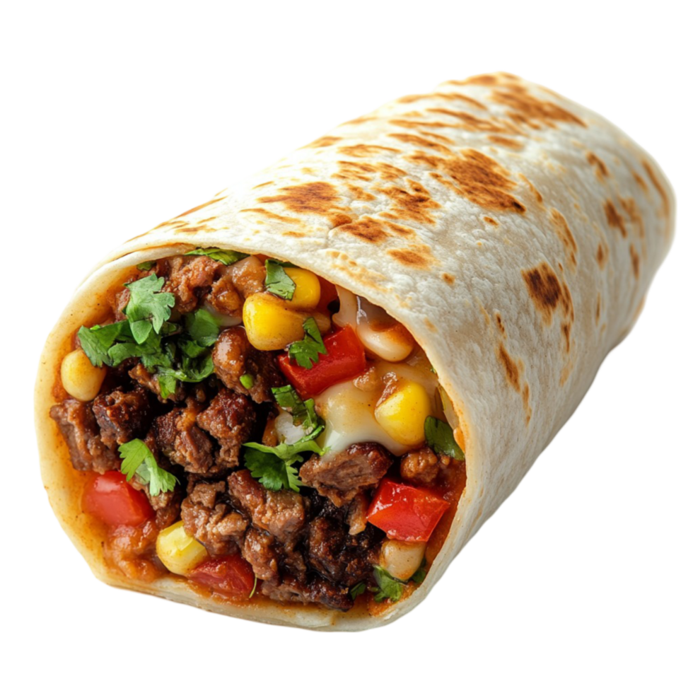 A burrito with a taco on it transparent background. png