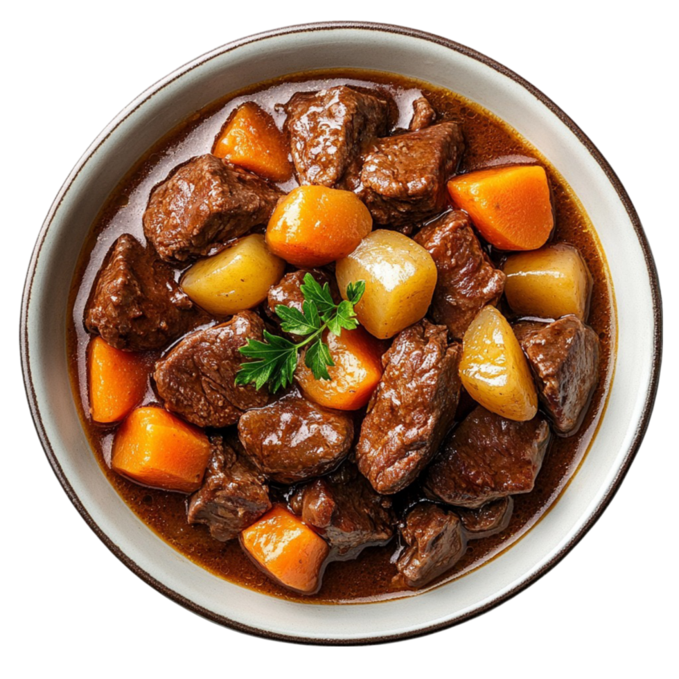 beef stew with carrots and potatoes on a transparent background png