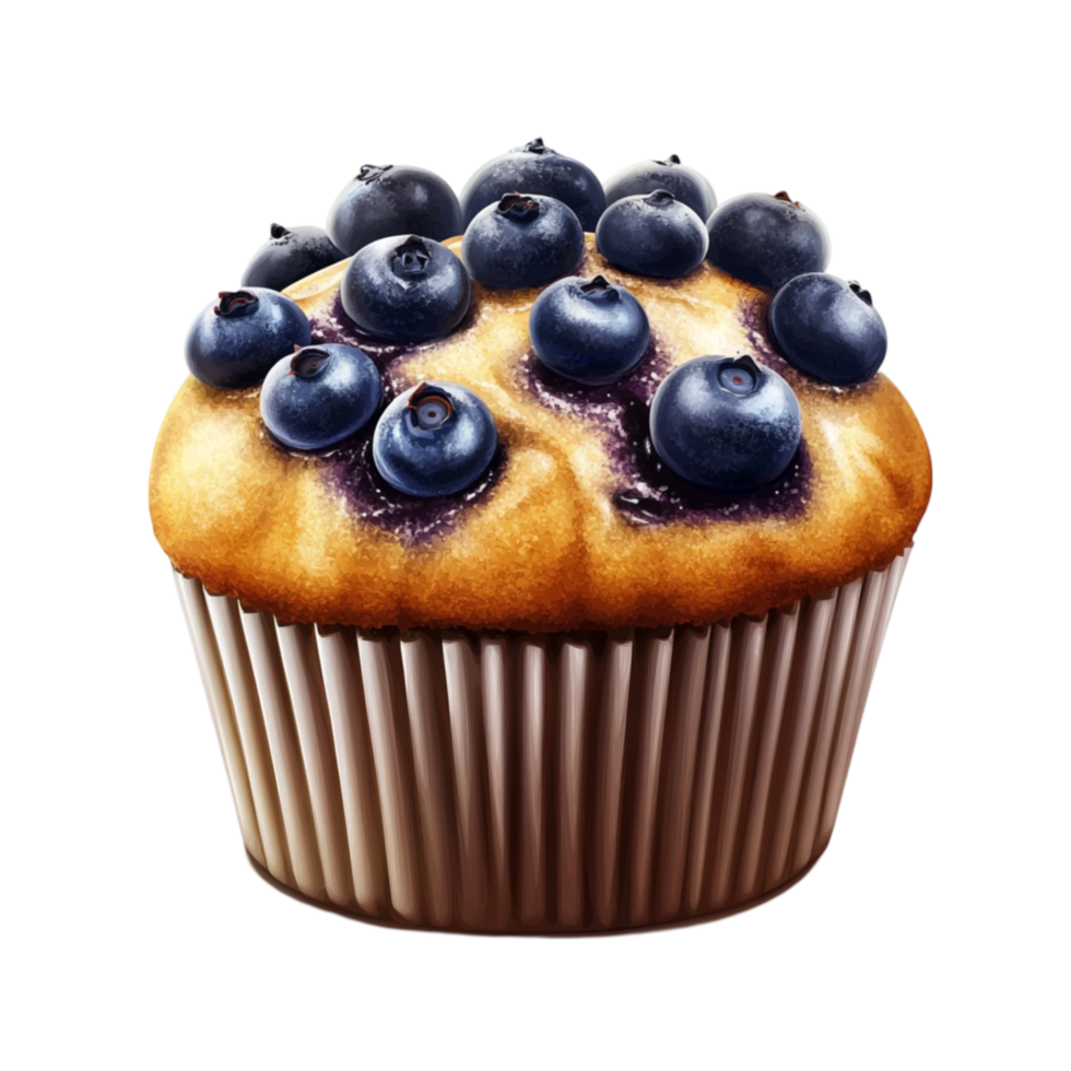 blueberry muffin with blueberries on top transparent background. png