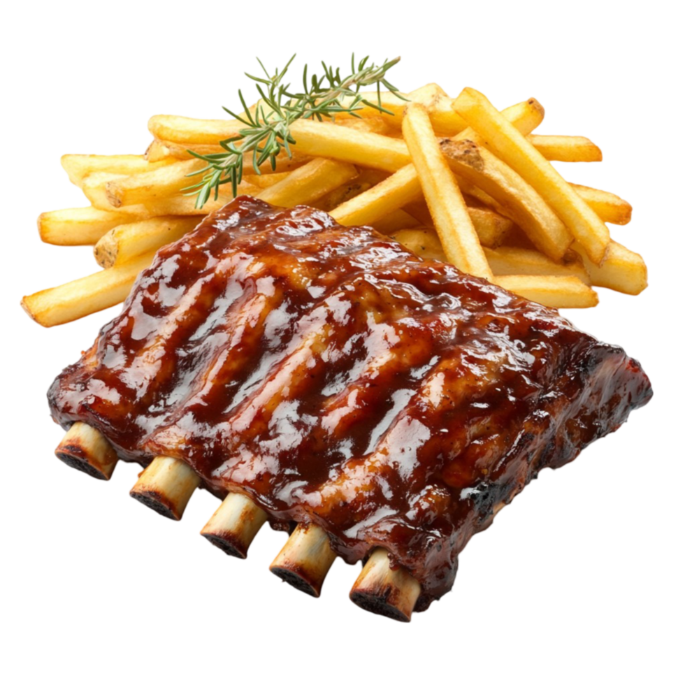 ribs and fries on a transparent background. png