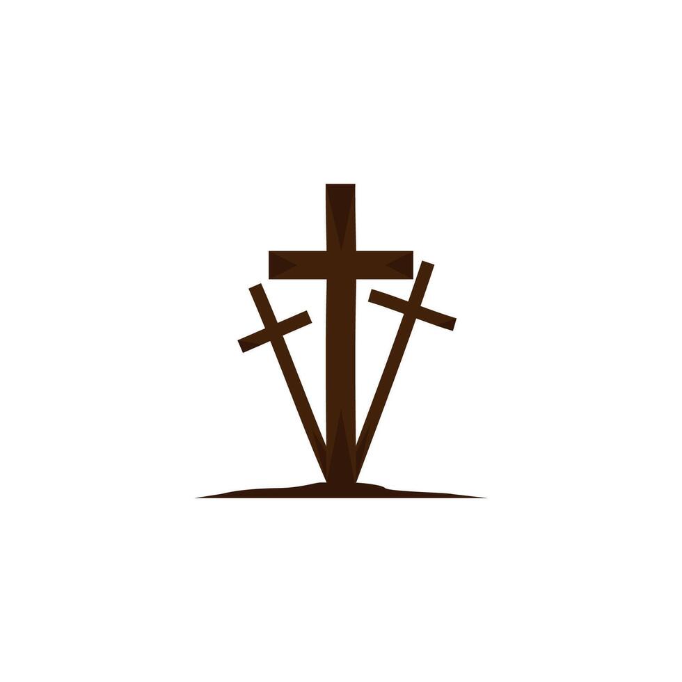 Three crosses on the mountain of the mountain where Jesus was crucified. vector