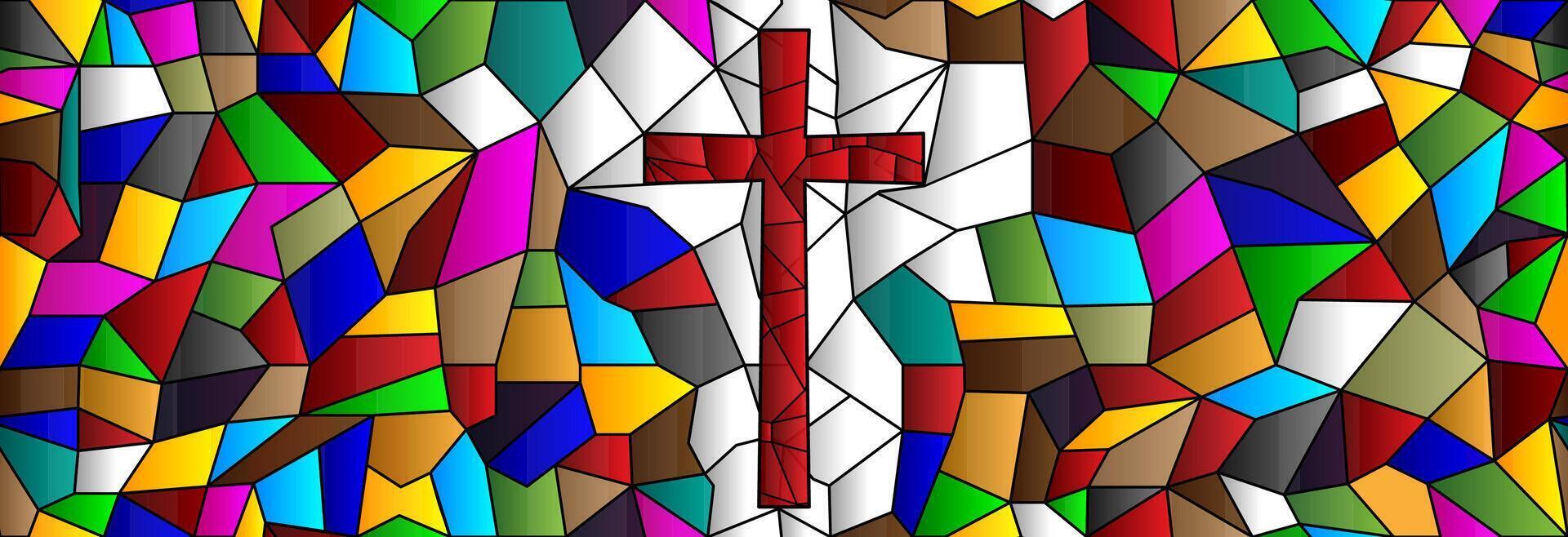 Cross with pieces of glass in different colors on a white background. vector