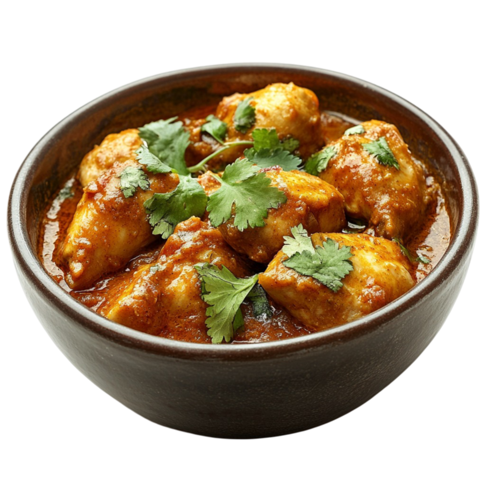 chicken curry in a bowl with cilantro on a transparent background png