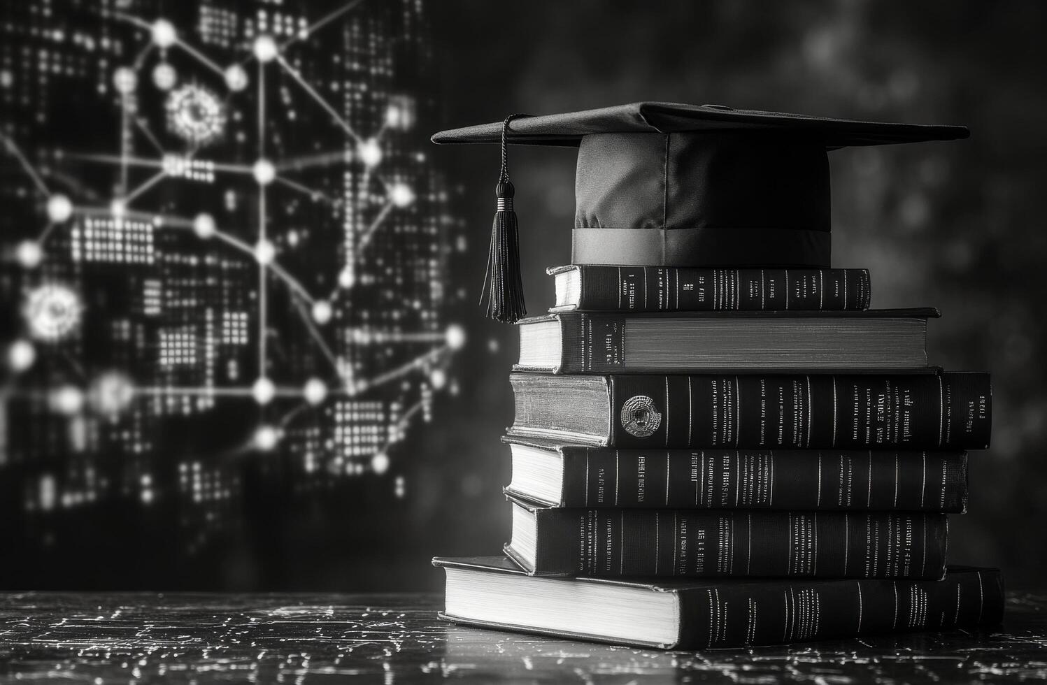 Cap and books symbolize learning and education in a classroom setting photo