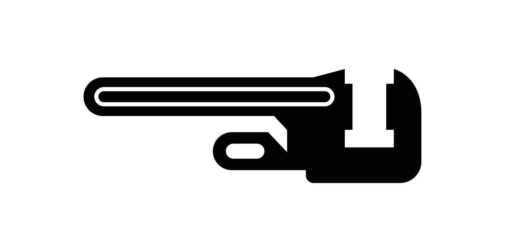 A black and white icon of a wrench vector