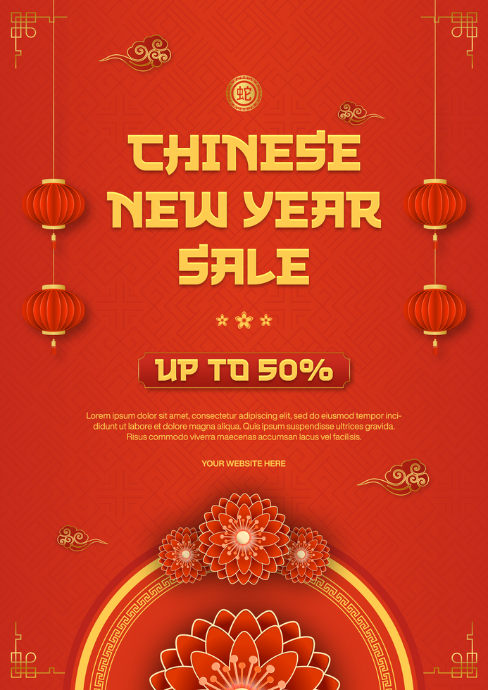 Chinese New Year Greetings Poster Template Design in Red Background psd