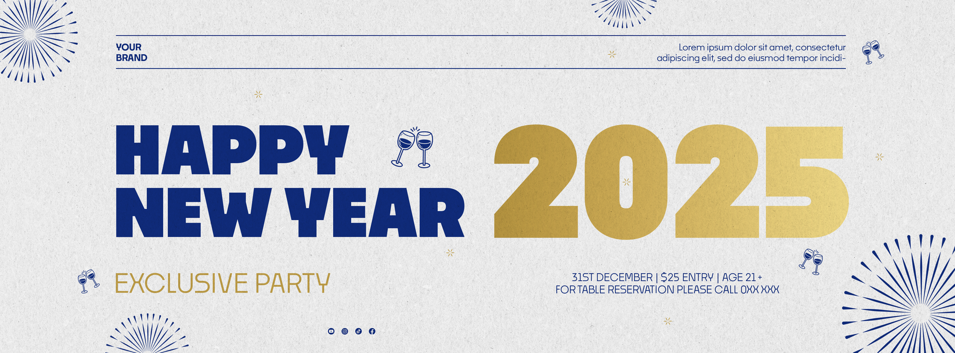 Happy New Year 2025 Social Media Cover Template Design With Firework Ornament psd