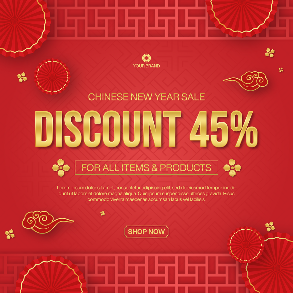 Chinese new year sale discount social media post template design in red background psd