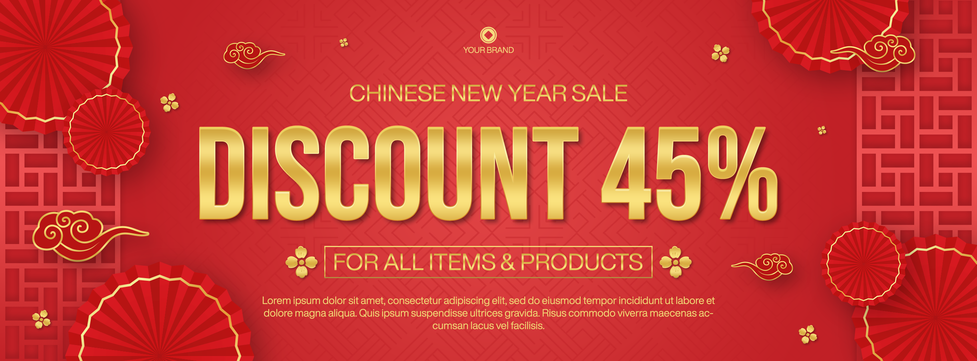 Chinese new year sale discount social media cover template in red background psd