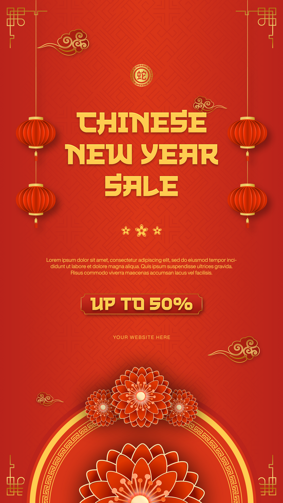 Chinese New Year Greetings Social Media Story Template Design in Red Background psd