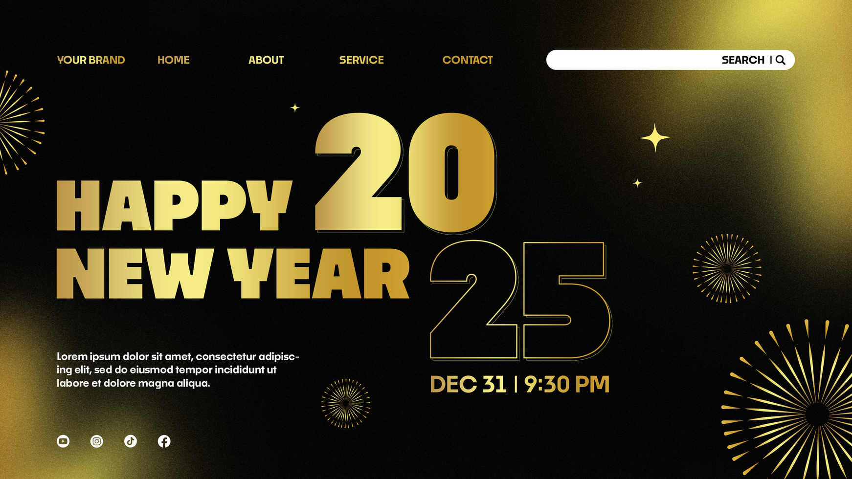 Gradient Happy New Year 2025 Landing Page Template Design psd