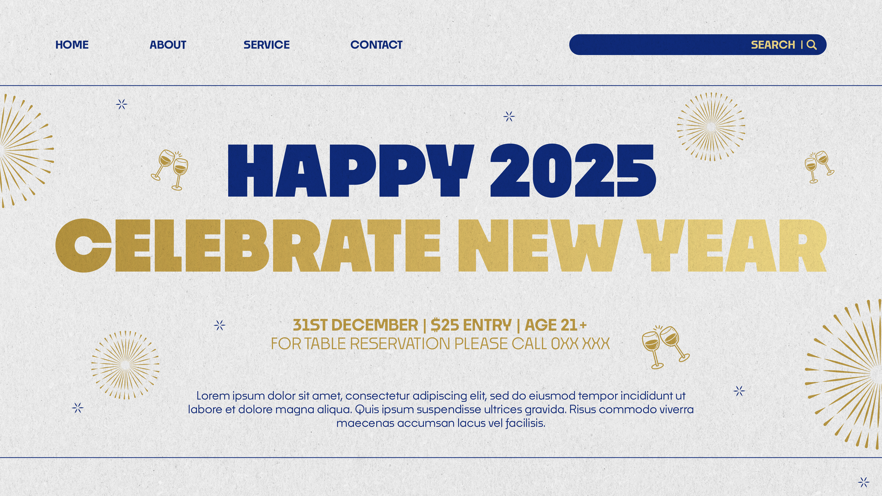Happy New Year 2025 Landing Page Template Design With Firework Ornament psd