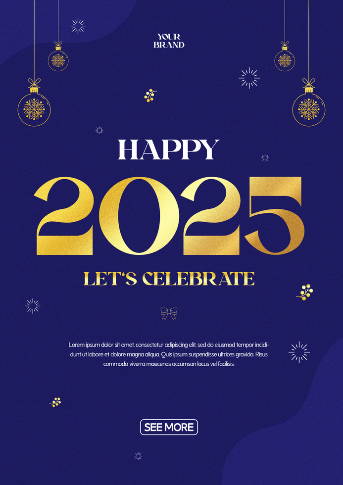 Flat Happy New Year 2025 Flyer Template With Ornament psd
