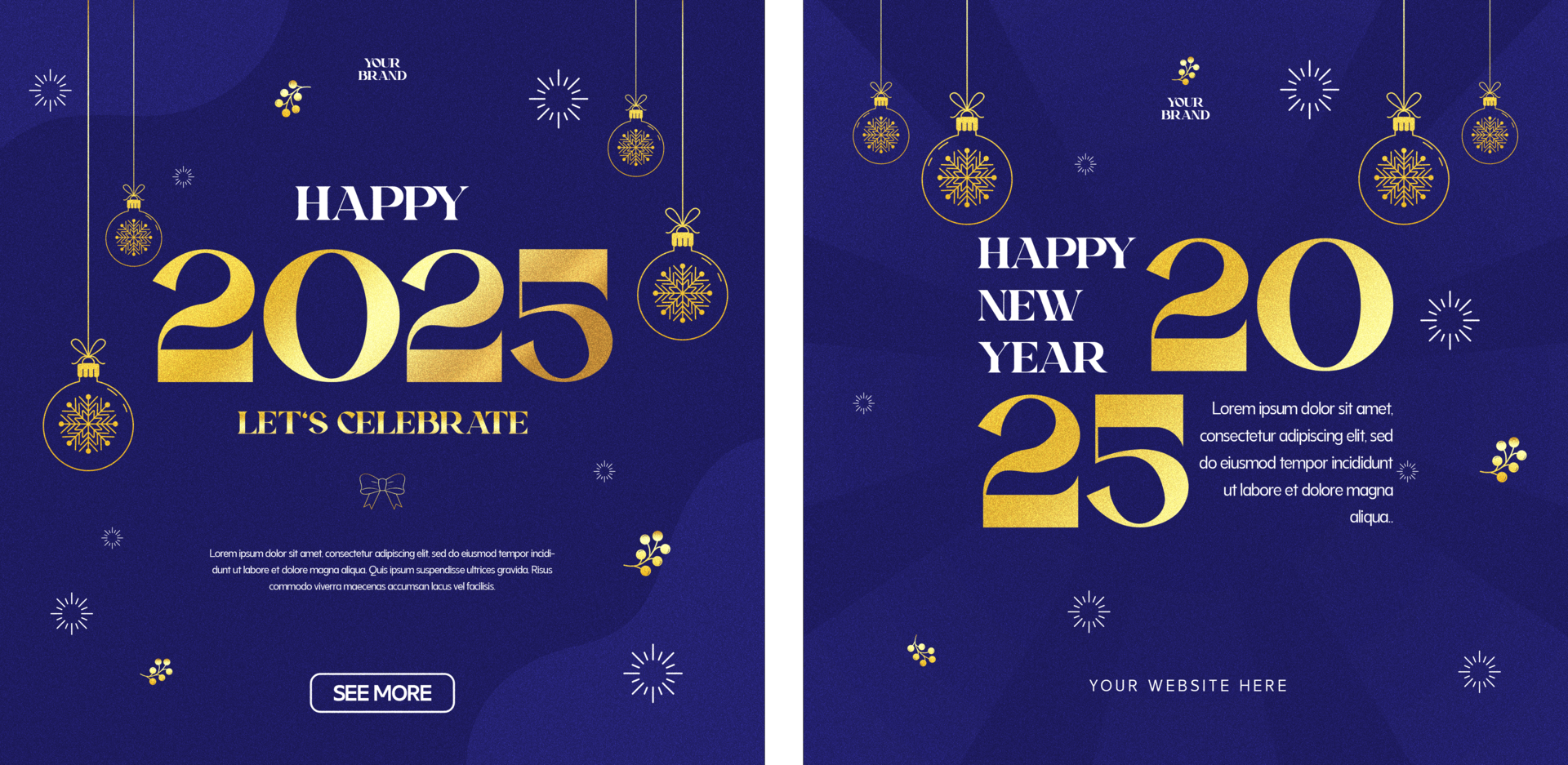 Flat Happy New Year 2025 Social Media Post Template With Ornament psd
