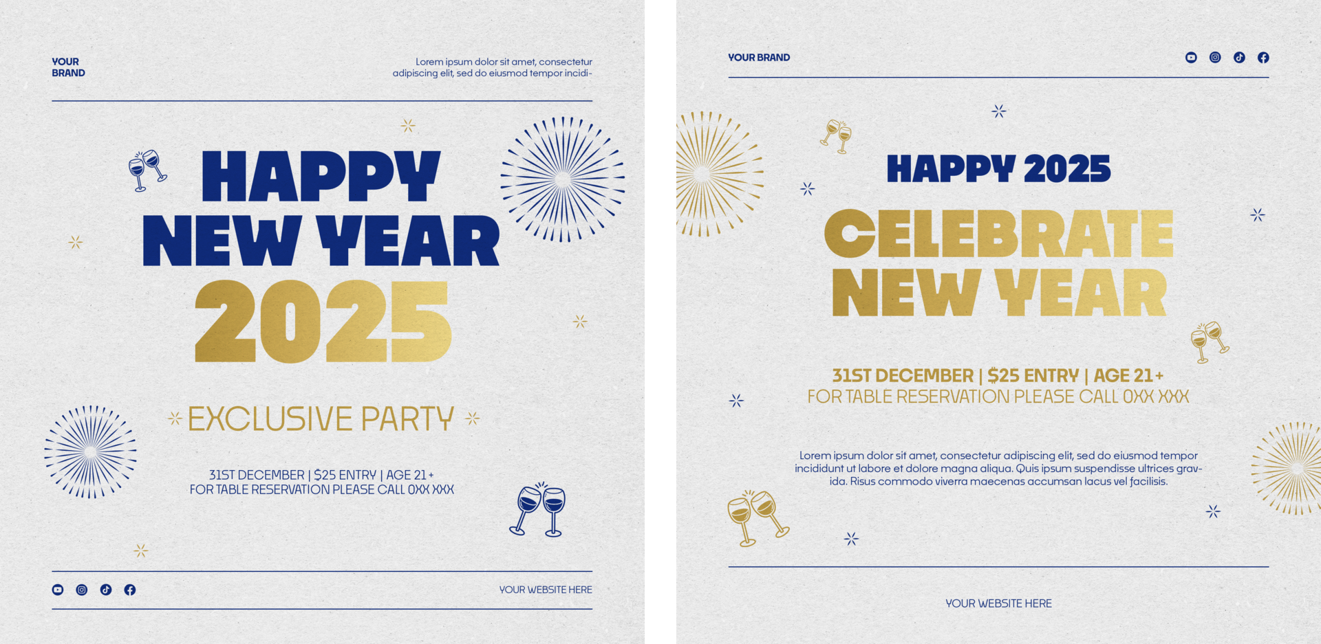 Happy New Year 2025 Social Media Post Template Design Set Collection With Firework psd